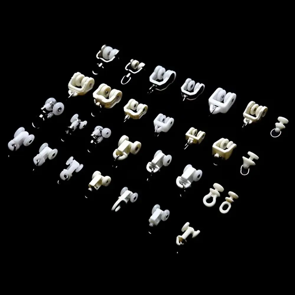 10Pcs Straight Curved Track Rollers Curtain Wheels Rail Curtains Hook Ring Slider Decorative Curtain Rod Pulley