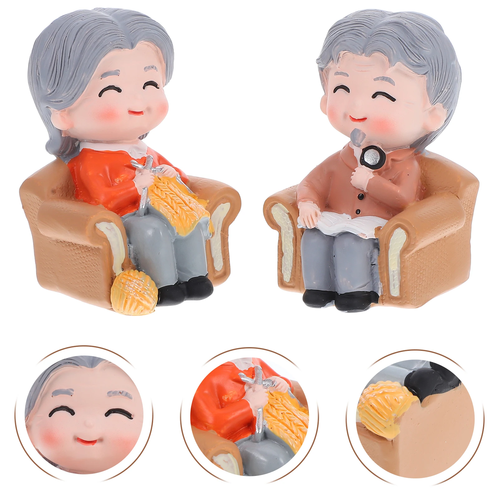 

2pcs Resin Elderly Couple Figurines Grandparents Statue Cake Decoration Wedding Anniversary Ornament Miniature Elderly Figurines
