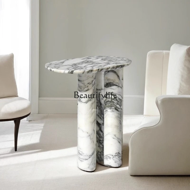 

Italian minimalist large white natural marble sofa edge light luxury bedside corner