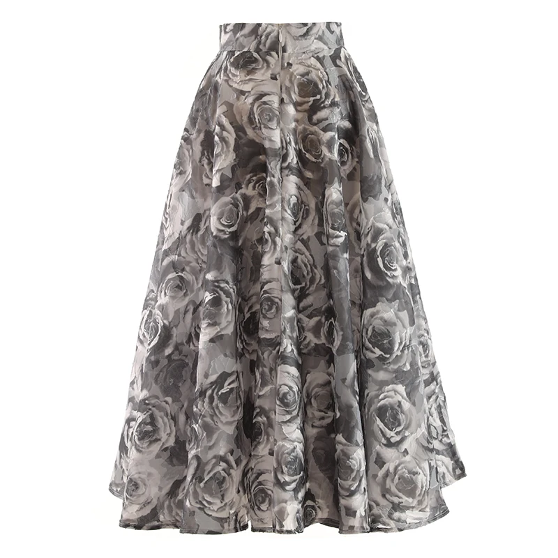 Women's Runway Fashion Spring Summer Designer Print Organza Skirt Female Autumn Winter High Waist Basic A-line Skirt TB877