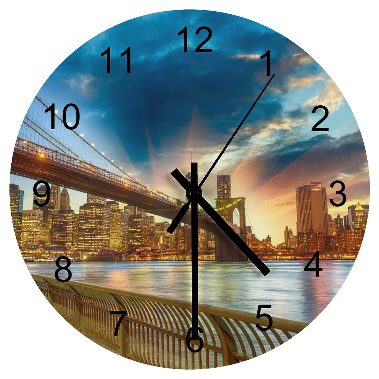 

Workshop Wall Clock American city Clocks 12 inch Mute Wood Round Creative Ultra Thin Vintage