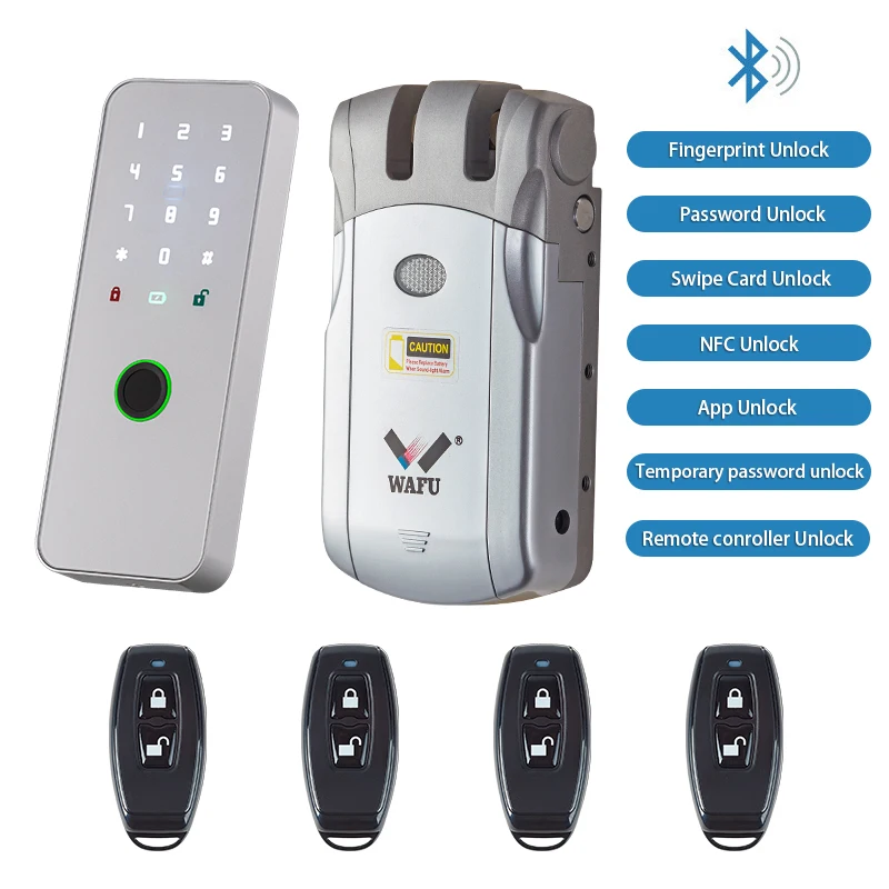 Cerradura Inteligente WAFU 019 con Control Remoto por Huella Dactilar, Contraseña, 433Mhz, Cerrojo Invisible, Cerradura de Respaldo Interior
