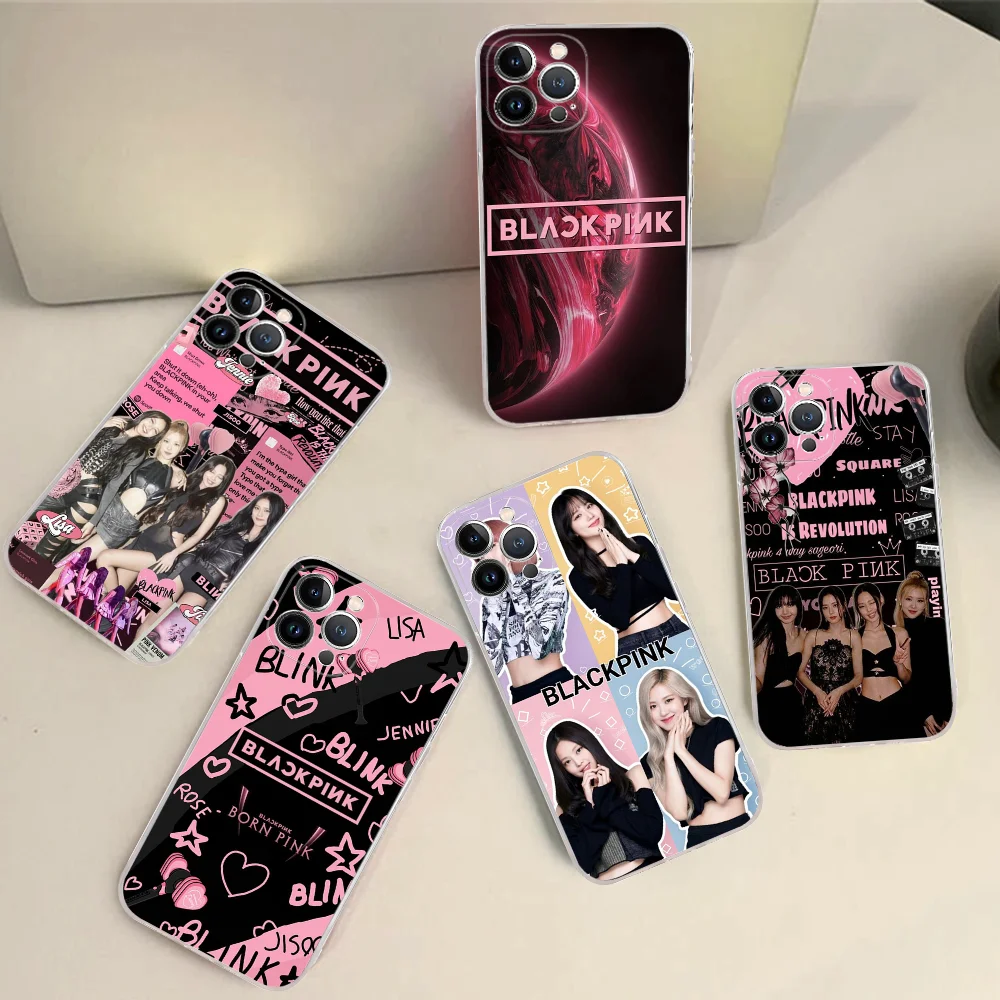 

Kpop-B-Black Fashion P-Pinks Phone Case Silicone Soft For Iphone 15 14 13 12 11 Pro Mini XS MAX 8 7 6 Plus X XS XR Cover