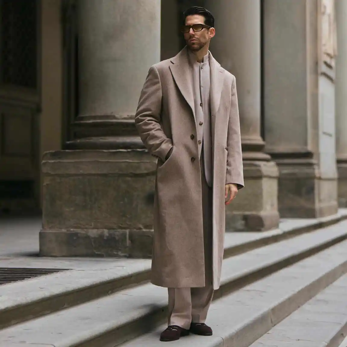 Retro Wool Men Single Breasted Long Coat Notched Lapel Mid-Calf Autumn Winter Business Casual Gentleman Outerwear Customized
