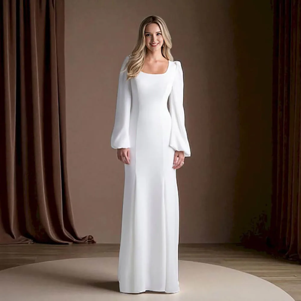 Customized  Modest Wedding Dress for Brides Full Sleeve Length 2026 Mermaid Brides Gown Muslim Square Collar Bridal Dress Women