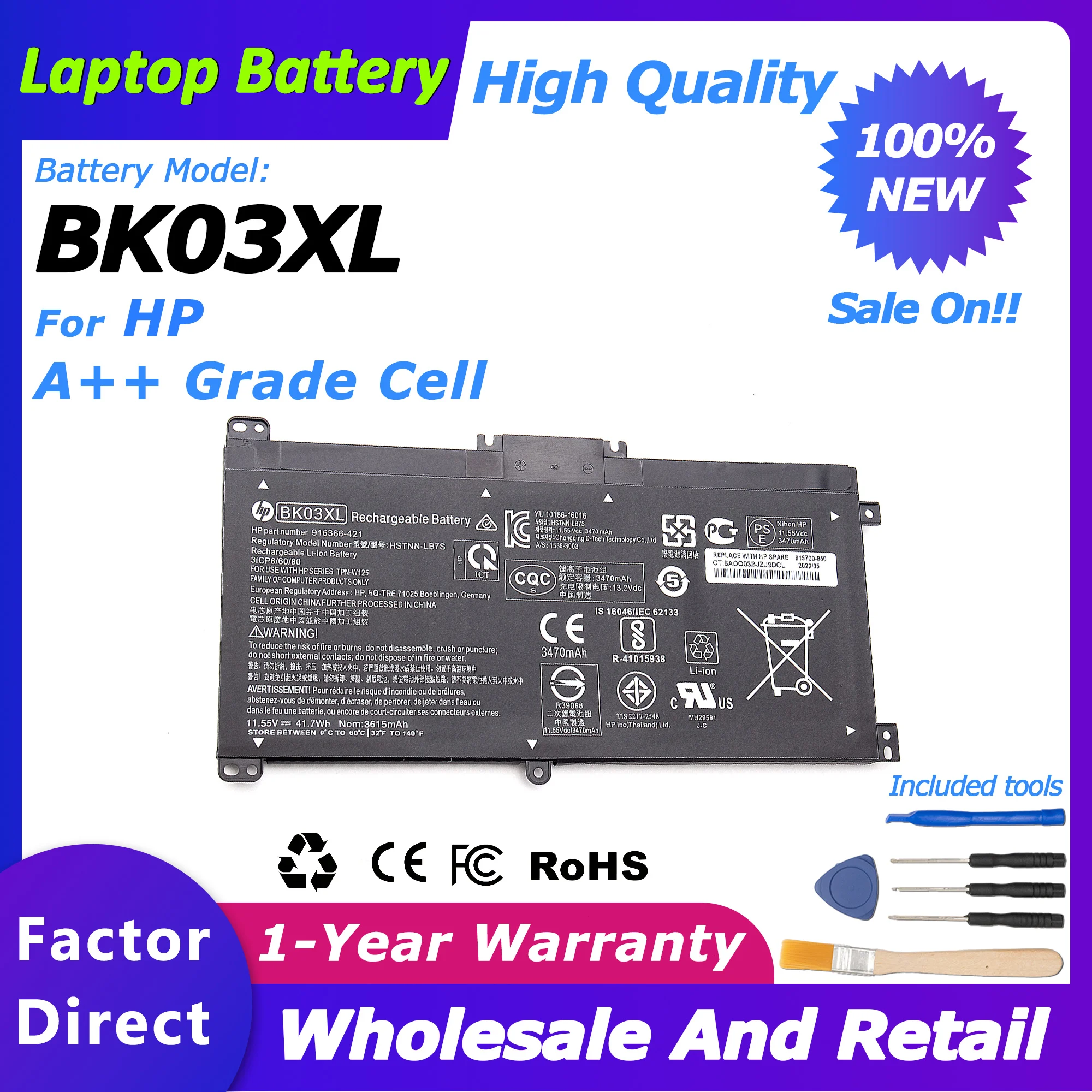 BK03XL New 7Wh Laptop Battery for HP Pavilion X360 14-BA 14-BA103TU series 14-BA008TU 14-BA159TX 3470mah