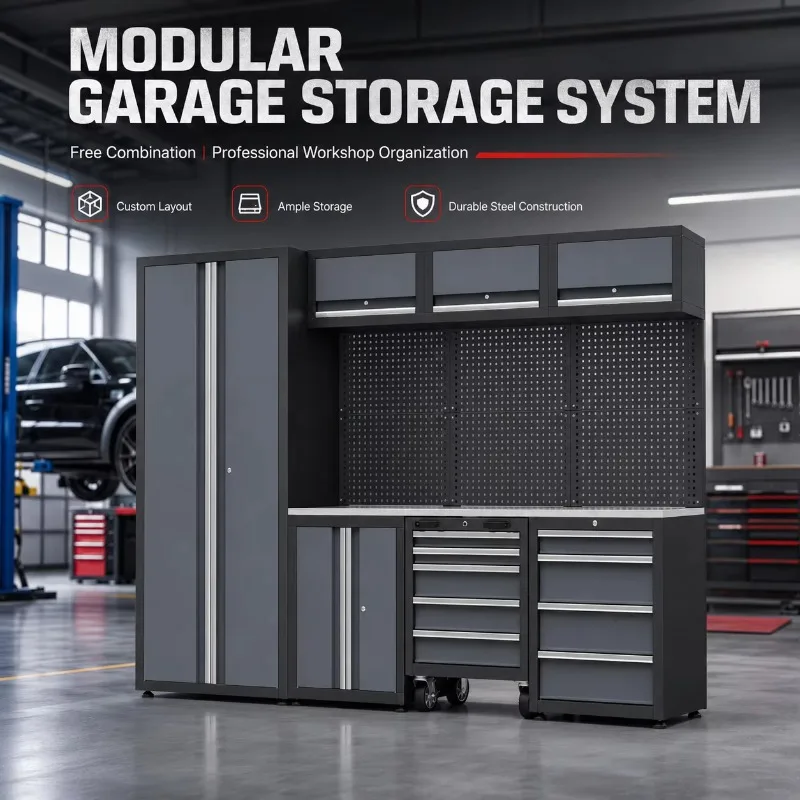 Modular Garage Storage System Professional Steel Workshop Organization Tool Cabinet Set with Workbench