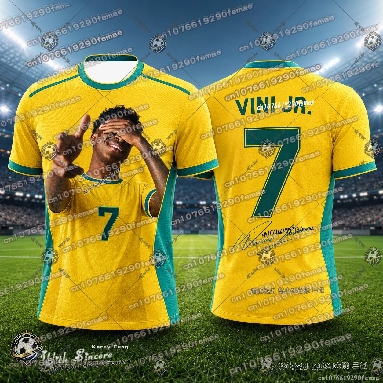 Neuestes VINI JR. Fußballstar-Fan-Trikot in limitierter Auflage für Kinder und Erwachsene, bequemes Sport-T-Shirt für den Alltag und das Training.