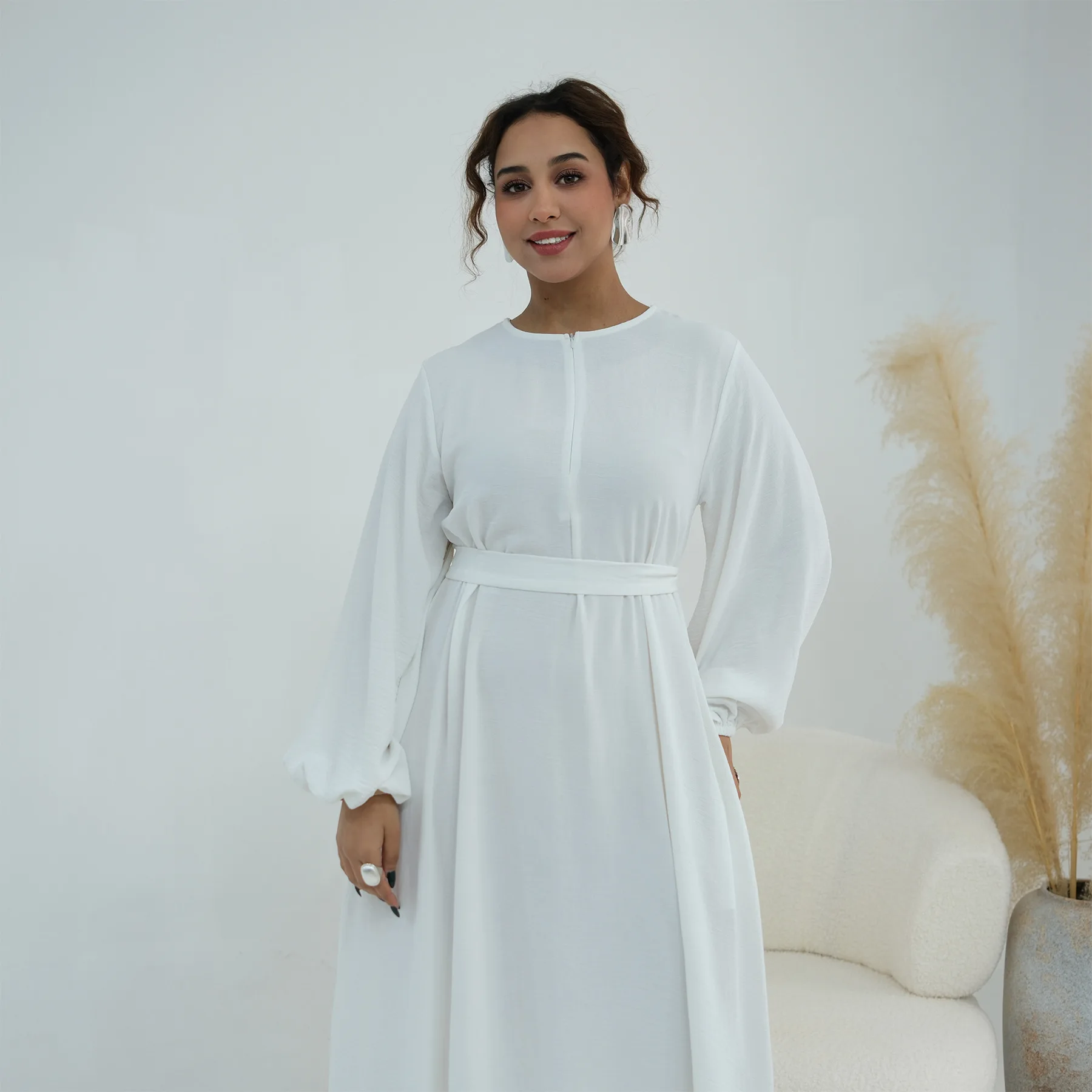 

Элегантное женское мусульманское платье 2026 года для Ид и Рамадана, Дубайская абайя, длинный халат на молнии спереди, исламская одежда, джалабия, кафтан, роба