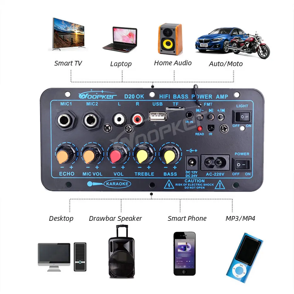 Picture 5: Woopker Bluetooth Amplifier Board 200W USB FM-Radio TF Player Subwoofer DIY Amp Boards for Car Home Theater 110V/220V