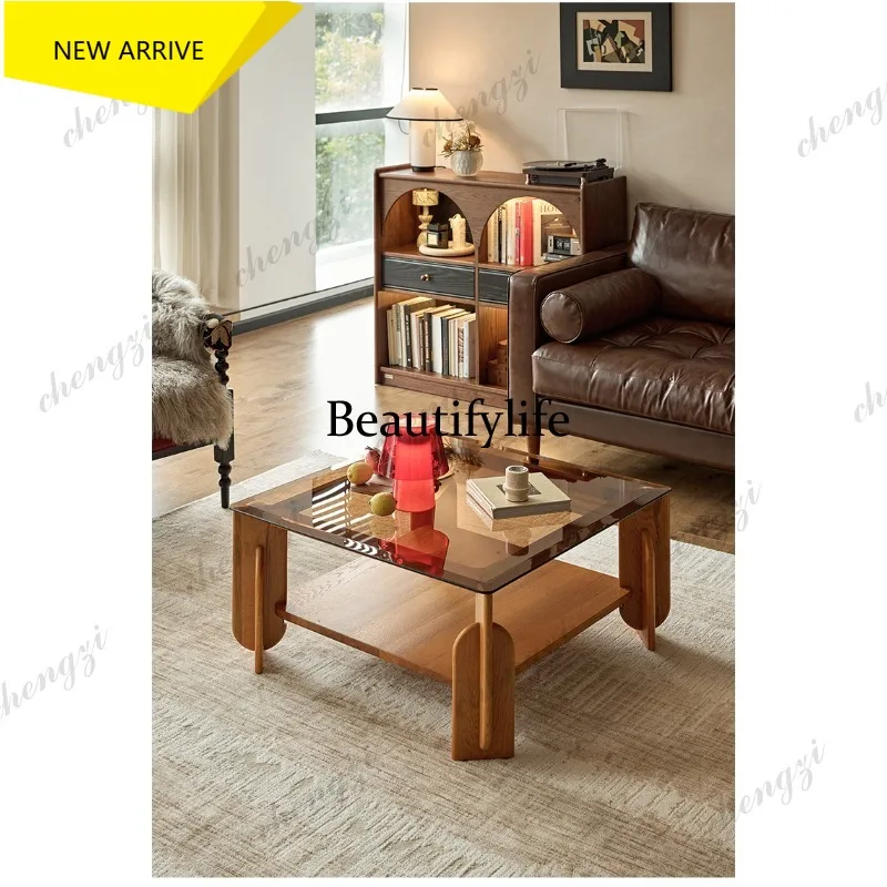 DD  Paper Clip French Retro Solid Wood Coffee Table Living Room Home New Small Apartment Tea Table