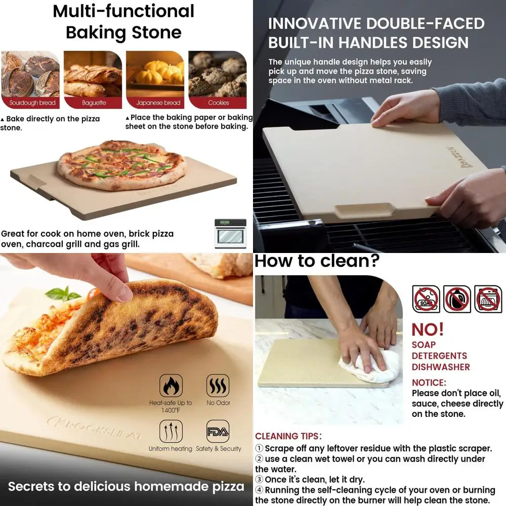 

Rectangular 20x13.5 Pizza Stone for Oven and Grill, Perfect for Baking Pizzas and Bread with 4 Built-In Handles