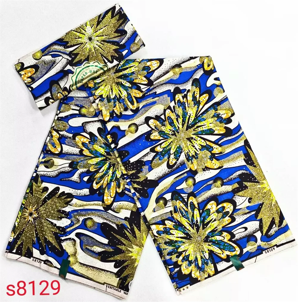 

Африканский воск с камнями, хлопчатобумажная ткань с восковым принтом, ткань Анкара высокого качества для женского платья 6 ярдов