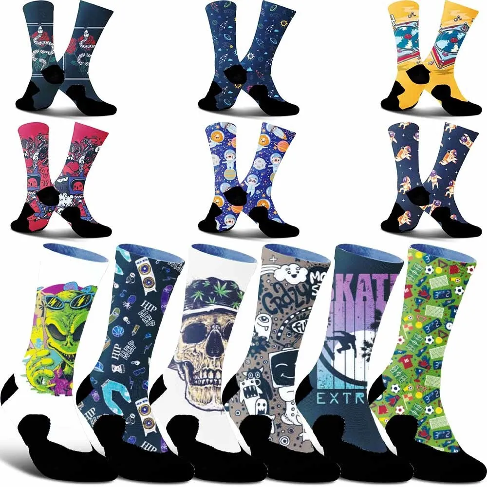 New creative space element pattern sports cycling socks, fashionable trend, unisex, sweat absorbing, breathable, durable