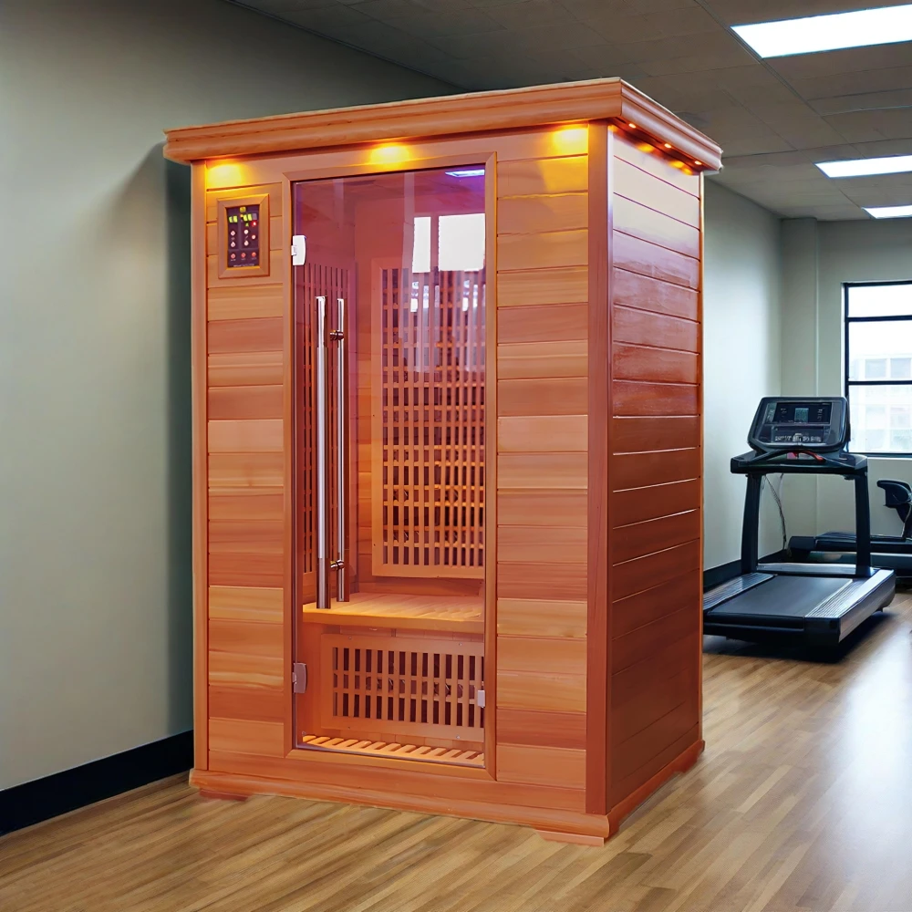 2 Person Infrared Sauna Barrel Room Indoor Pine Wood Tourmaline Heater Negative Ion Low EMF for Home Spa