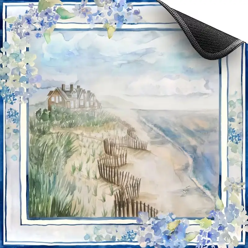 Coastal Sea View Cabin Landscape Mahjong Table Mat Anti-Slip Noise Reduction for Card Game Table Playing Room Home Decor