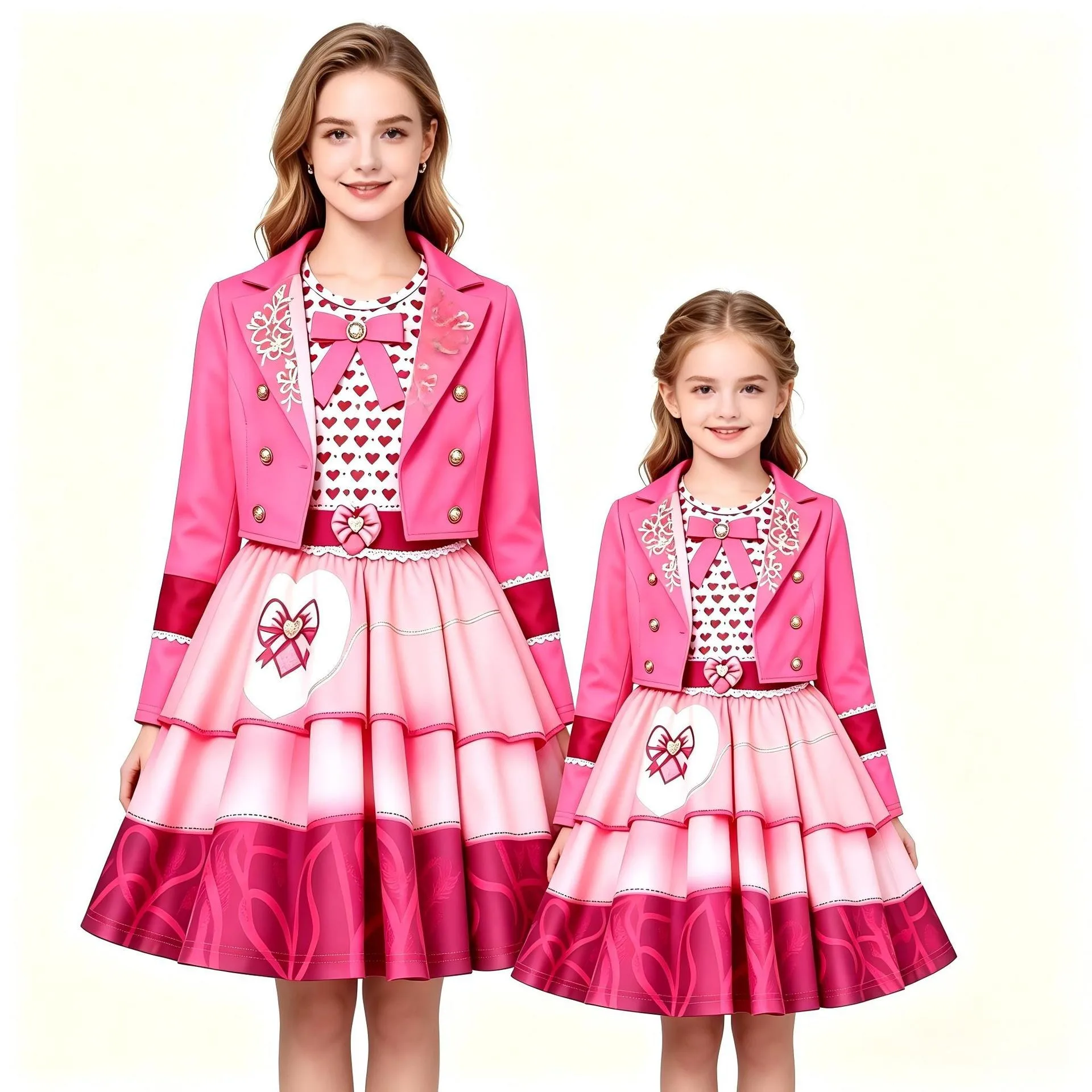 2026 Movie Descendants 5 Costume Adult Kids Wicked Wonderland Pink Chloe Red Cosplay Outfit Wig Halloween Clothes For Women Girl