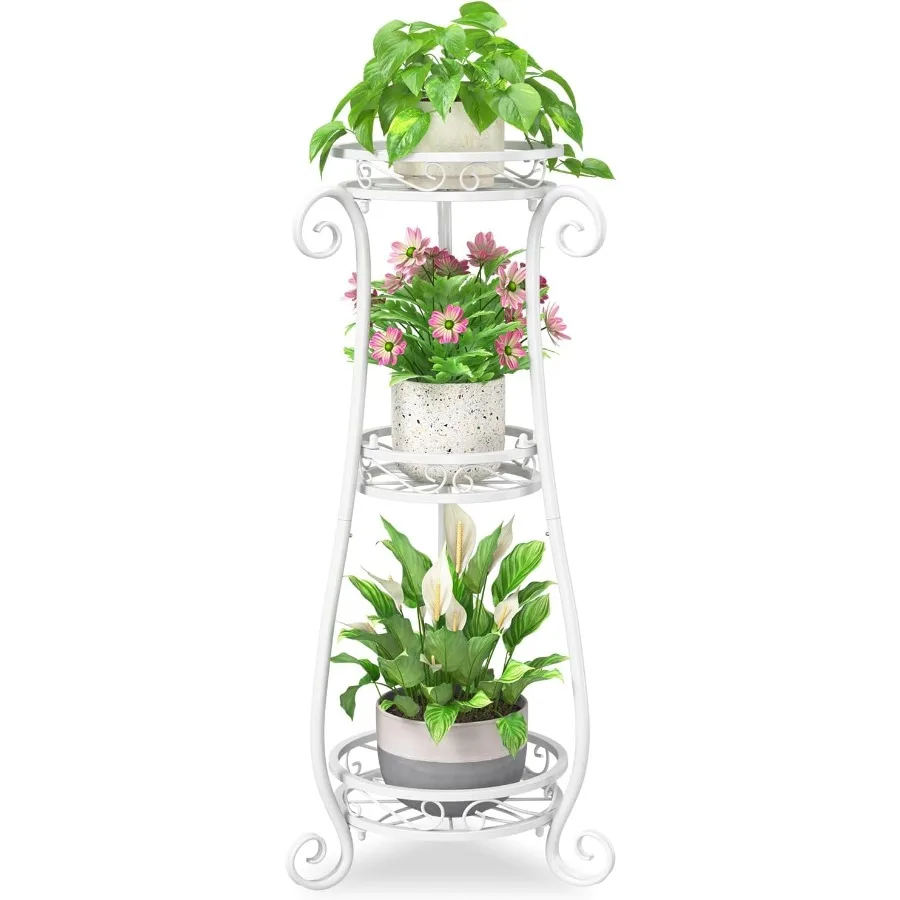 

3 Tier Metal Plant Stand Indoor Outdoor Wrought Iron Corner Tall Flower Pot Holder Shelf 34 Inch Vertical Heavy Dut