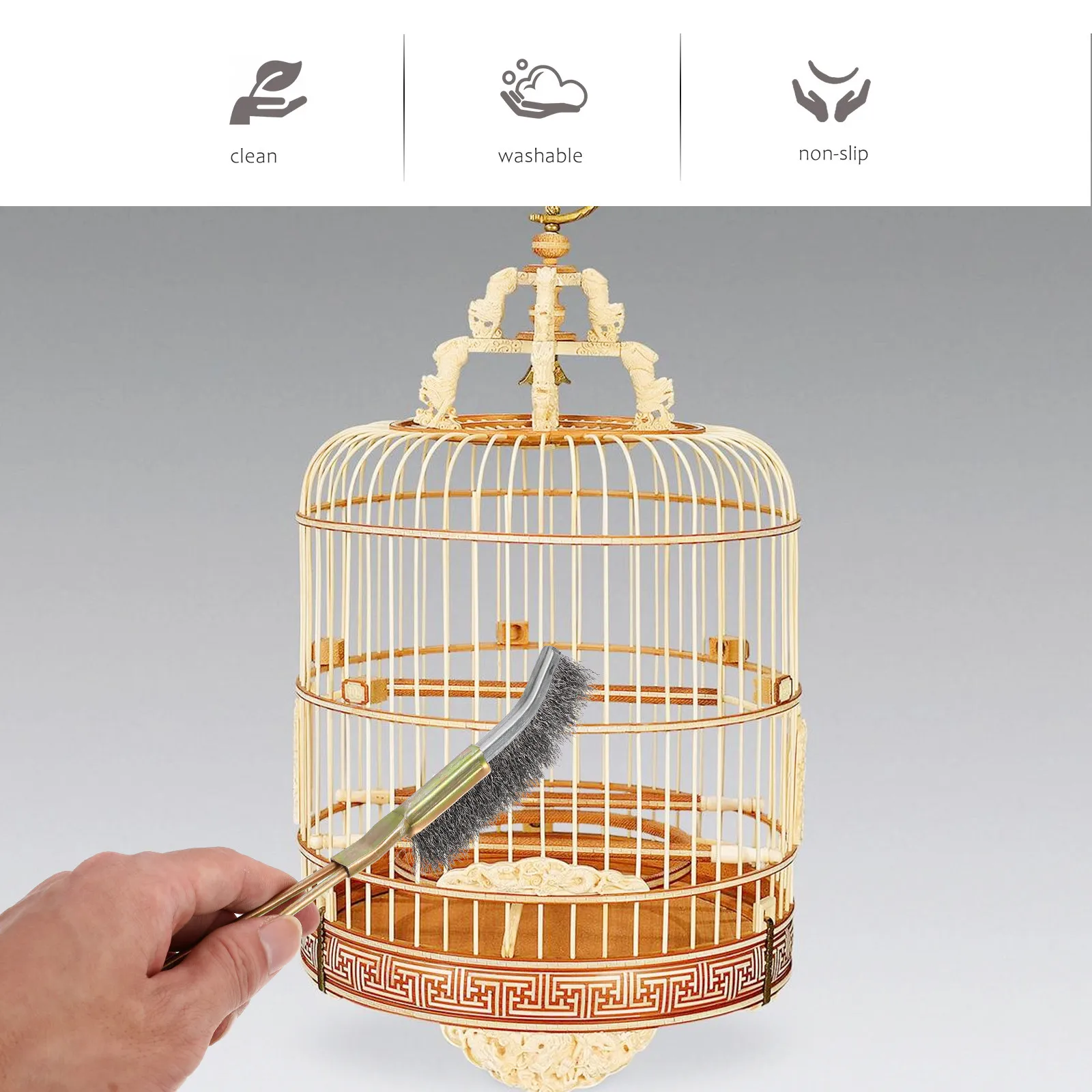 2Pcs Copper Wire Bird Cleaning Brush Long Handle Narrow Design for Stubborn Stains Easy Hang Lightweight Pet Cage Accessories