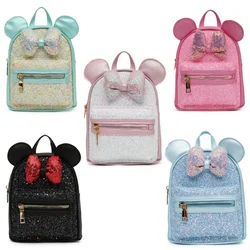 Disney-mochila de hombro con orejas de Mickey Mouse para niñas, bolsos pequeños de viaje con lazo de Minnie, figuras de Anime, tendencia de moda