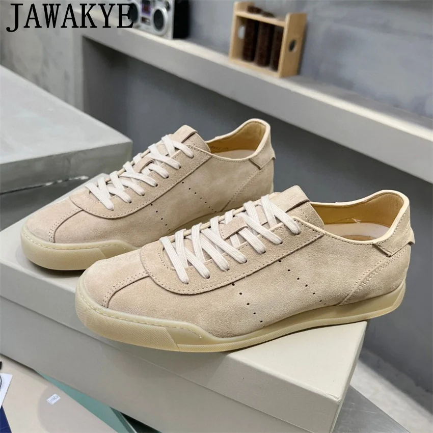 JAWAKYE New Suede Lace Up Flats Sneakers Shoes Men Breathable Driving Hiking Shoes Trainers Shoes Male Casual Sneakers Man