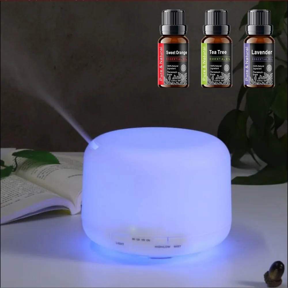 

【В комплект из 3 масел】 Диффузор для ароматерапии 300 мл с пультом дистанционного управления - 7 лампочек настроения Увлажнитель воздуха для спальни Йога Офисный декор