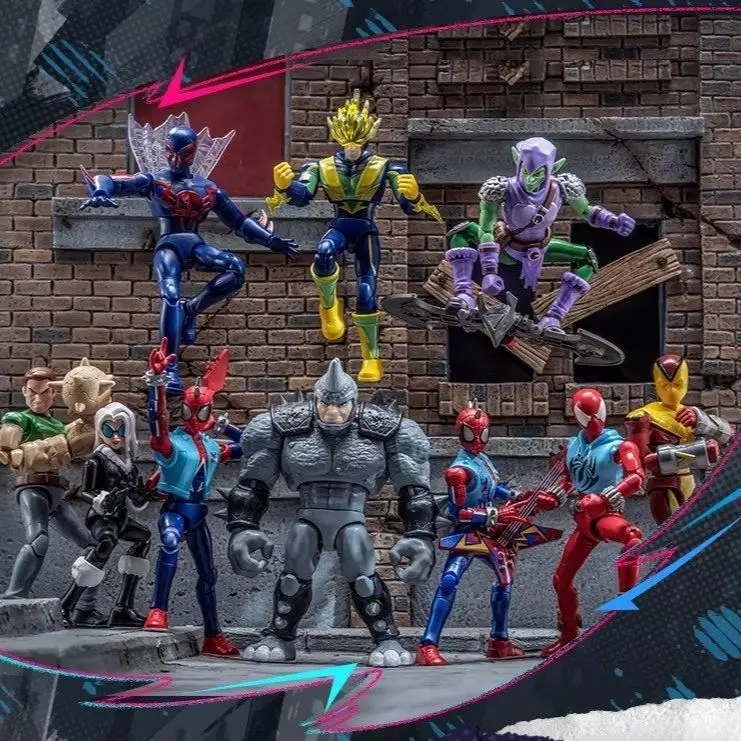 Blokees Marvel Spider-Man Galaxy versie 6 Blind Box verzamelbare actiefiguur Spider-Man Hobie bruin groen Goblin zwarte kattenspeelgoed