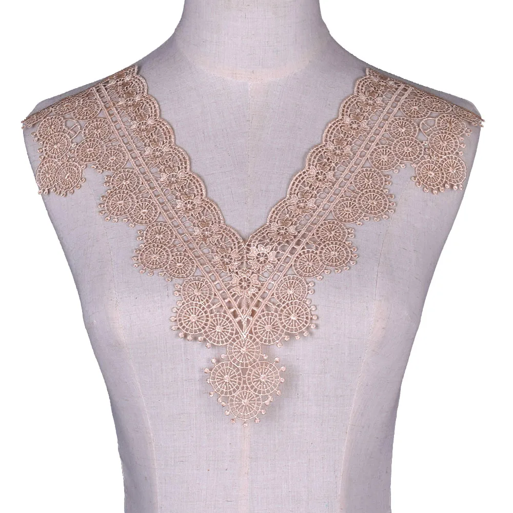 1Pc V Neck Embroidered Lace Neckline Collar Guipure Applique Trims Clothing Sewing Supplies