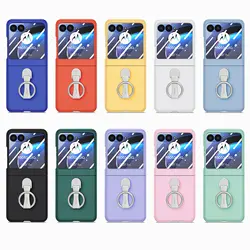 Ring Design Glass Film with Case For Motorola Razr 60 50 Ultra 40 Fashion Holder PC Cover For Moto Razr 40 Ultra 40Ultra 50Ultra