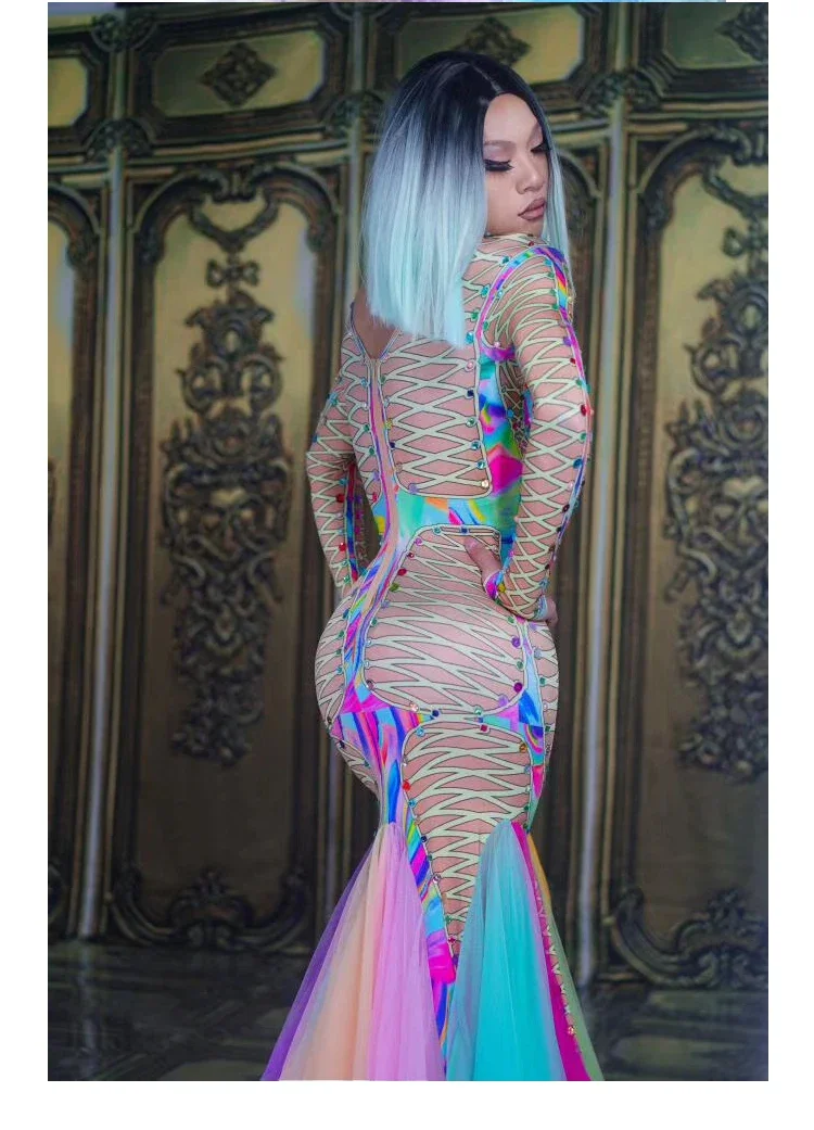 マーメイドドレスステージダンス衣装スパンコール女性のセクシーなストレッチパーティーイブニング誕生日ウェディングドレスパフォーマンス