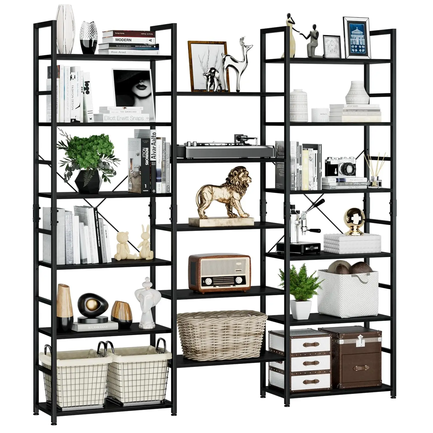 Industrial 6 Tier Wide Bookshelf with 17 Open Shelves, Modern Tall Storage Furniture for Bedroom Living Room Office, Customized