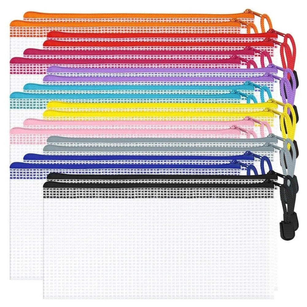 Durable PVC Mesh Zipper Pouch Waterproof Thick File Bag Transparent Pencil Pouch Students
