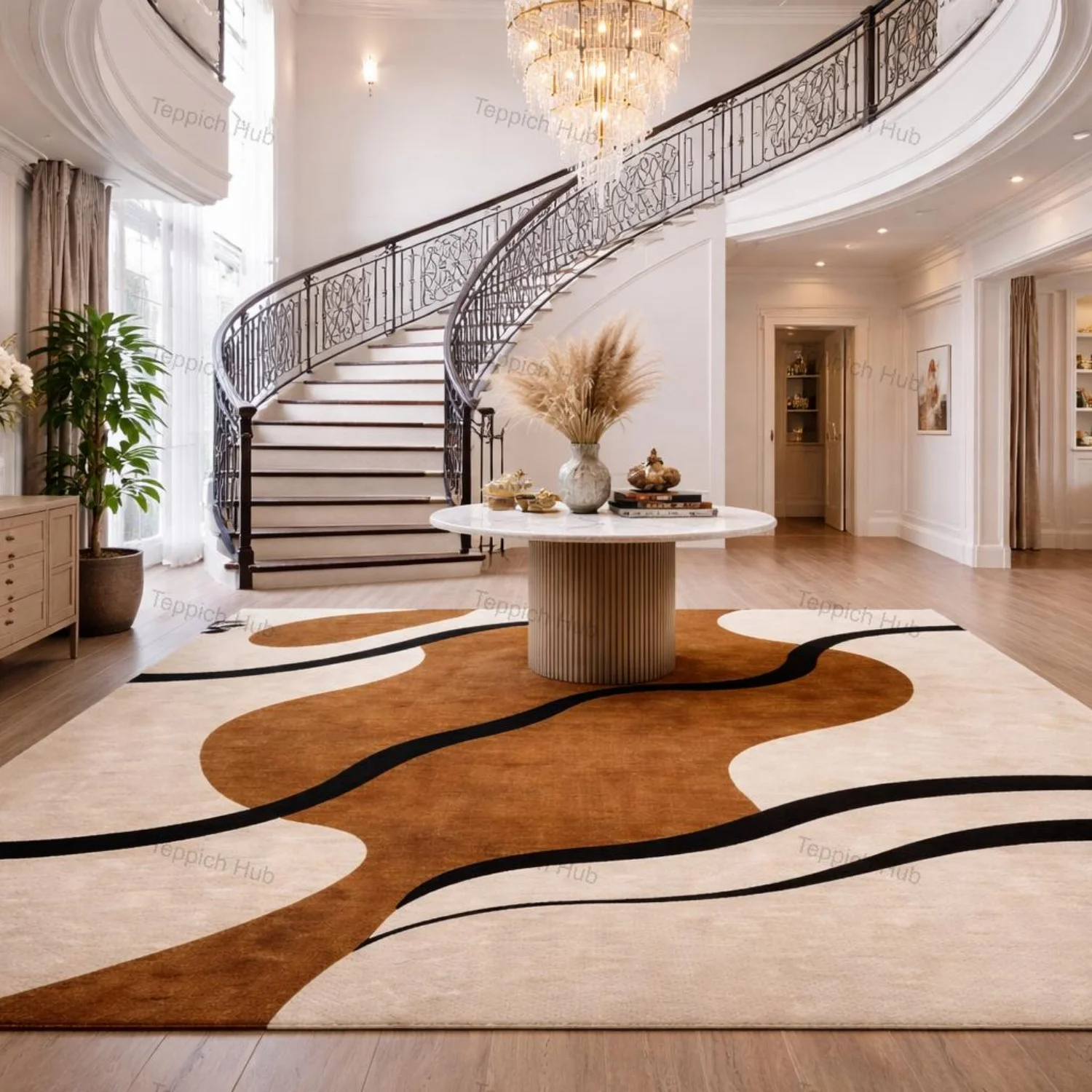 Room Decor Rug  Beige Brown Black H1and Tufted Abstract Wool Rug, Modern Neutral Luxury Living Room Carpet, Oversize Rug