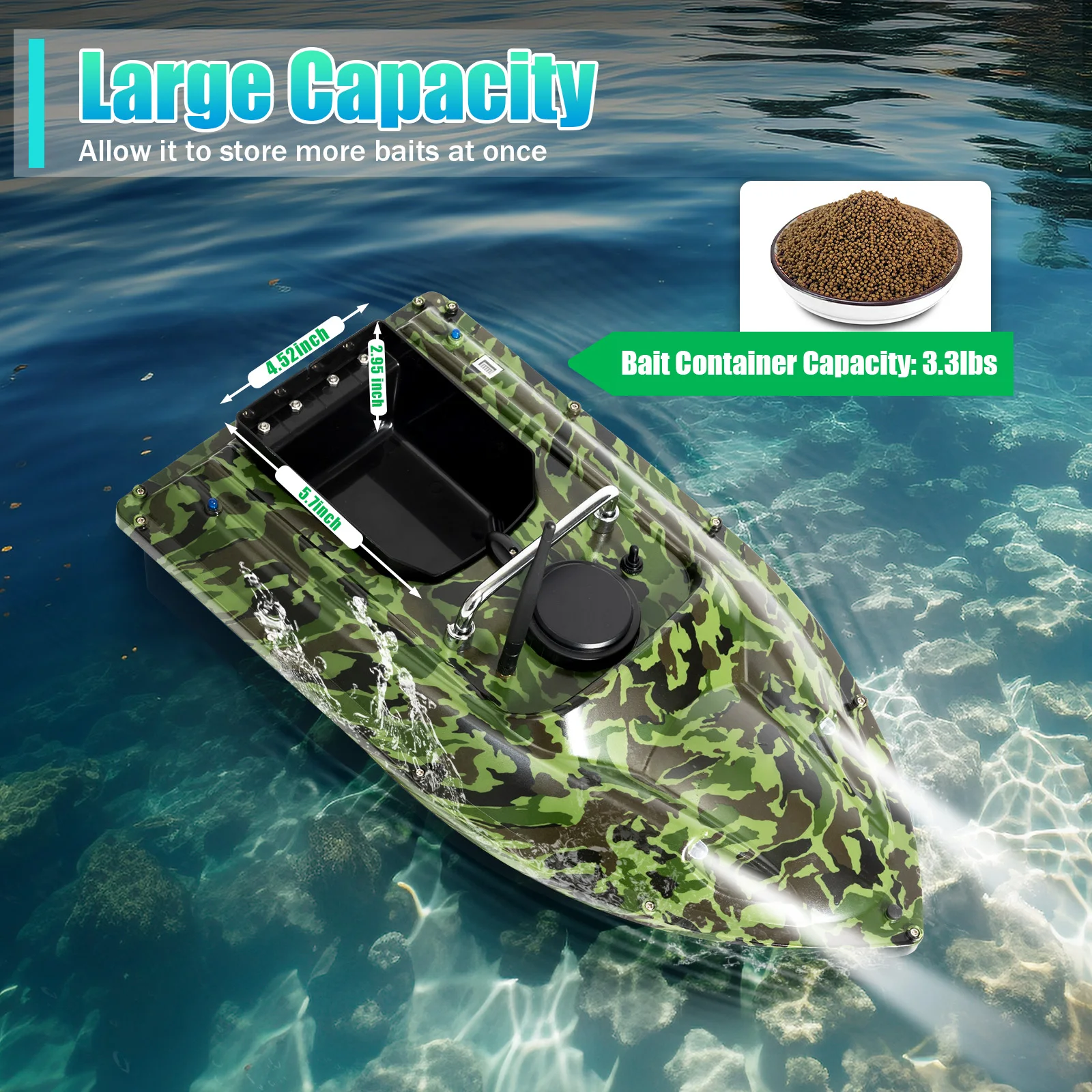 Fishing Bait Boat 500 m Remote Controlled Feeding Boat Bait Boat with LED Navigator Light Feeding Boat 13000 rpm 1.5 kg Load