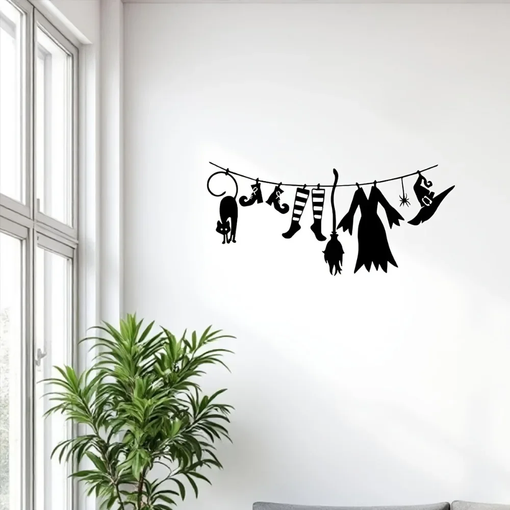 1pc CIFBUY Iron Wall Art Witch Hat & Cloak, Spooky Metal Hanging Sign Ornament, Powder-Coated Rustproof Waterproof Decor