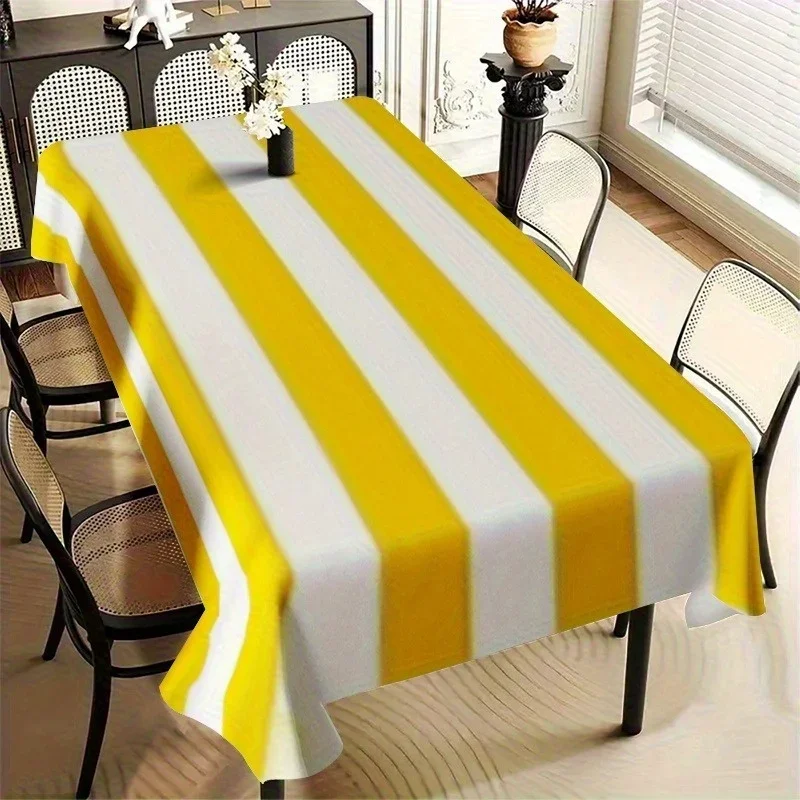 1 piece of rectangular tablecloth with yellow and white stripes - durable and sturdy style, yzb