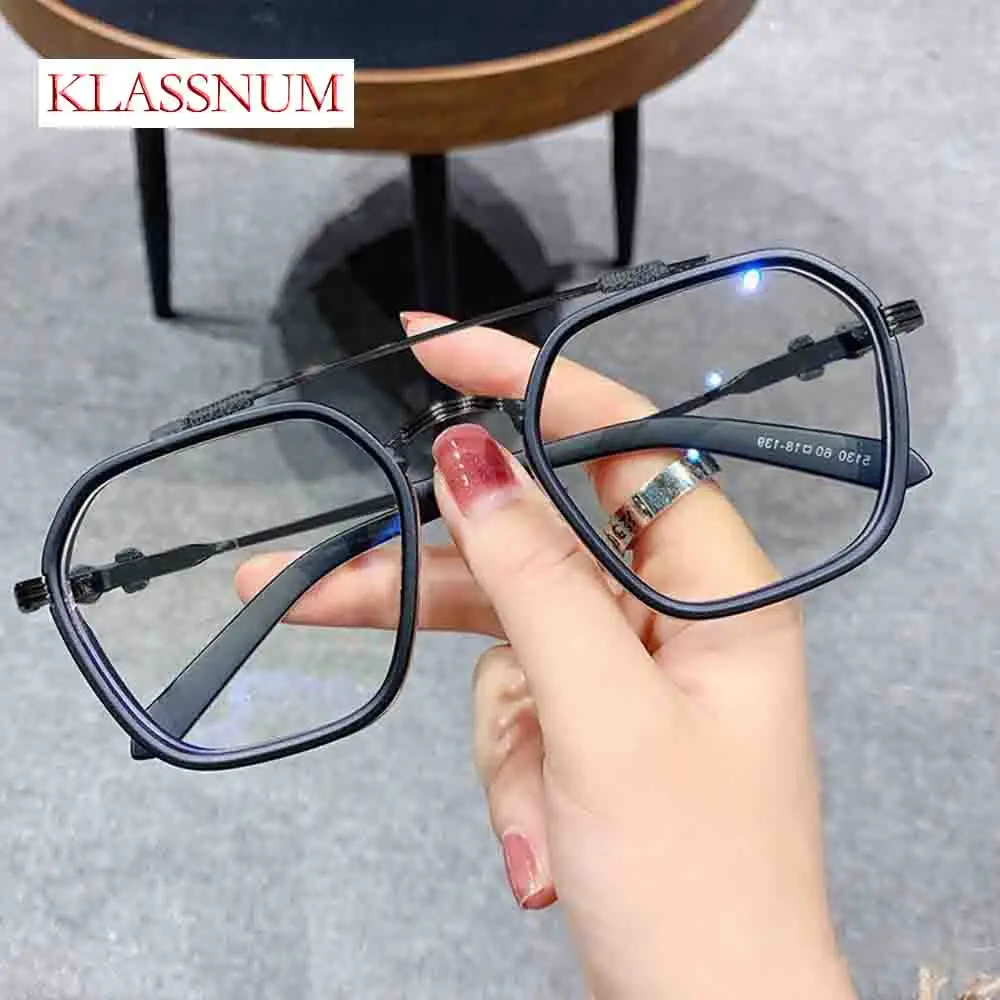 KLASSNUM New Fashion Men Sunglasses Oversized Frame Women Anti-blue Light Transparent Glasses UV400 Eyewear Flat Mirror Eyeglas