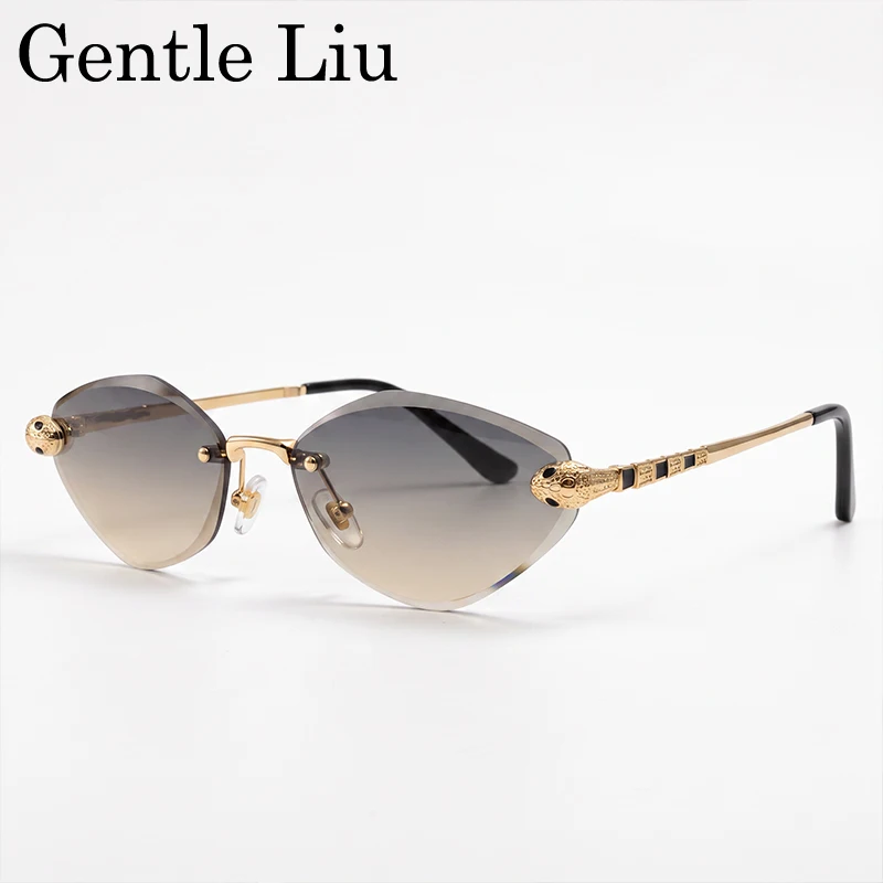Rimless Hexagon Punk Sunglasses Men 2026 Luxury Brand Designer Snake Metal Frame Sun Glasses Cut Edge Eyewear Hip Hop Shades