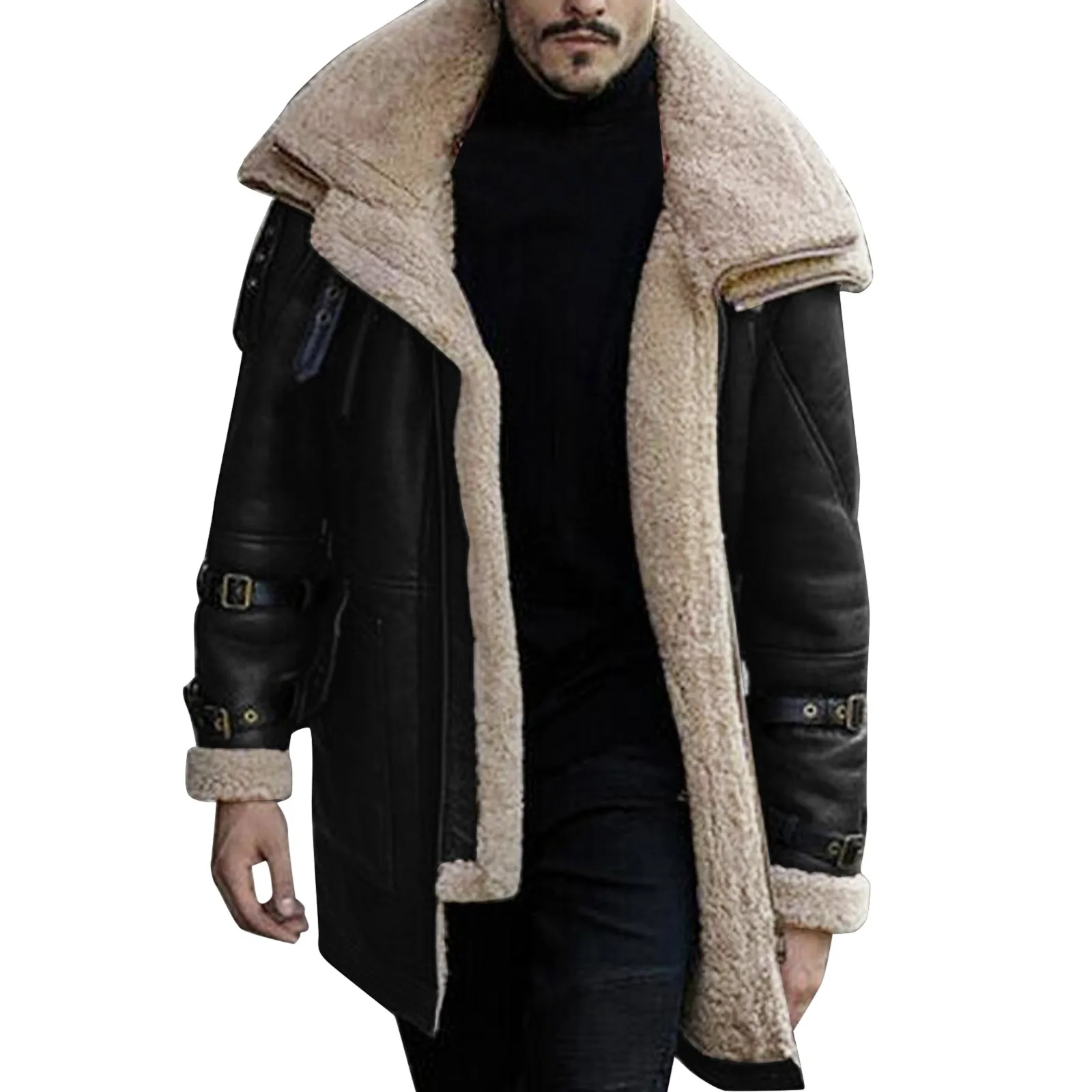 Chaquetas informales de otoño e invierno para hombre, abrigos cálidos de lana con solapa de manga larga y cremallera completa, chaqueta de lana compuesta de terciopelo de piel de venado