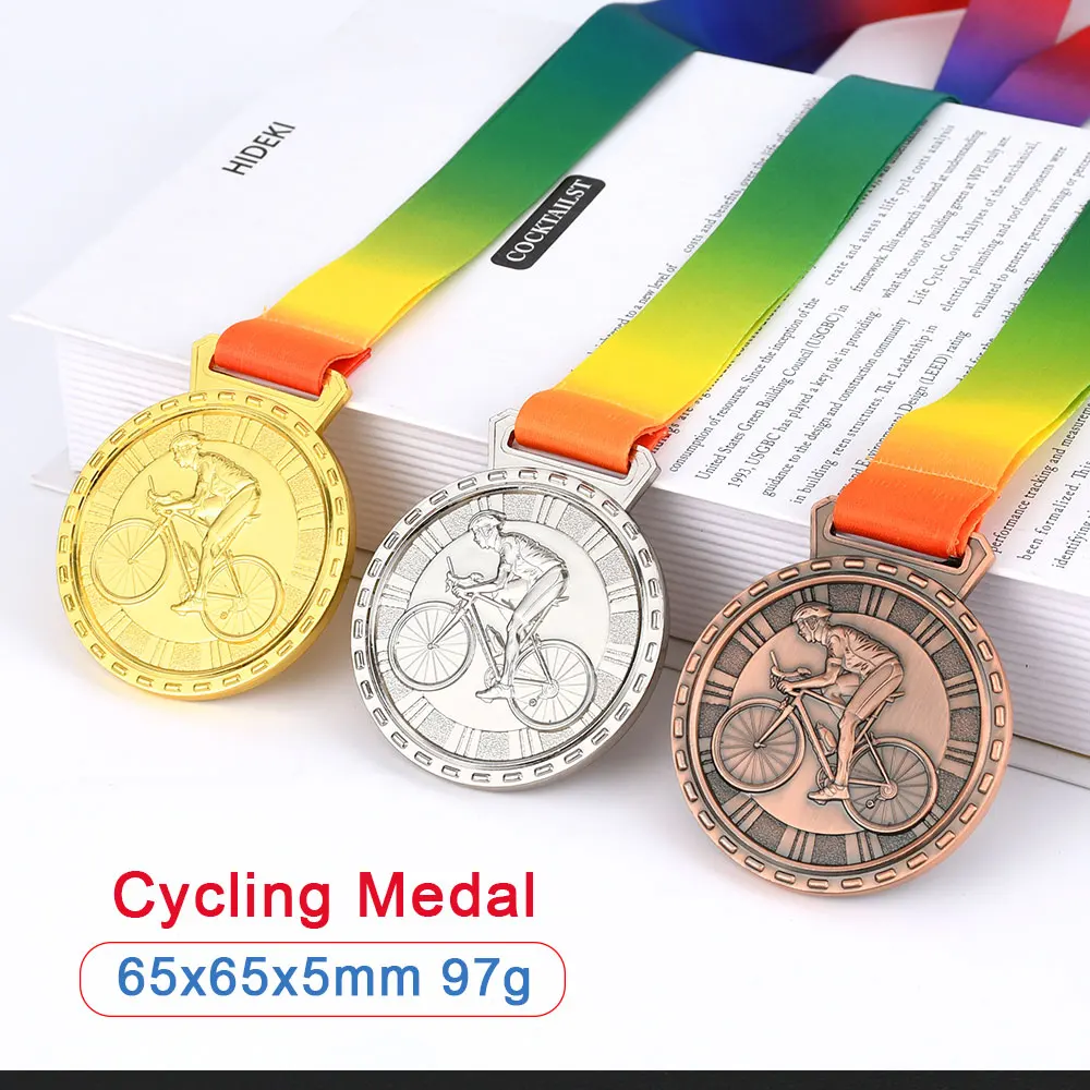 3D Bicycle Cycling Medals Award with Ribbon Bulk Prize Gift School Sports Souvenir Ride Race Medal Awards Bike Trophy Custom