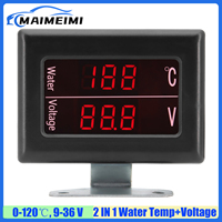 Mini 2 IN 1 Water Temperature+Voltage Red LED Digital 0-120℃ Water Temp Gauge with Sensor 9-36V Voltmeter for Car Truck 12V 24V