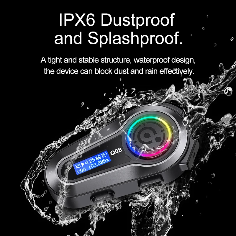 1pc Q58-Max Motorcycle Helmet Intercom Bluetooth Headset LCD Display 2 Riders Music Share with Flashlight 500M Interphone