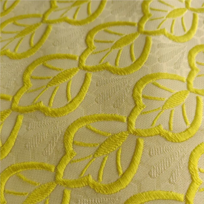 Textured yellow leaf embossed jacquard fabric geometric women's shoe and bag