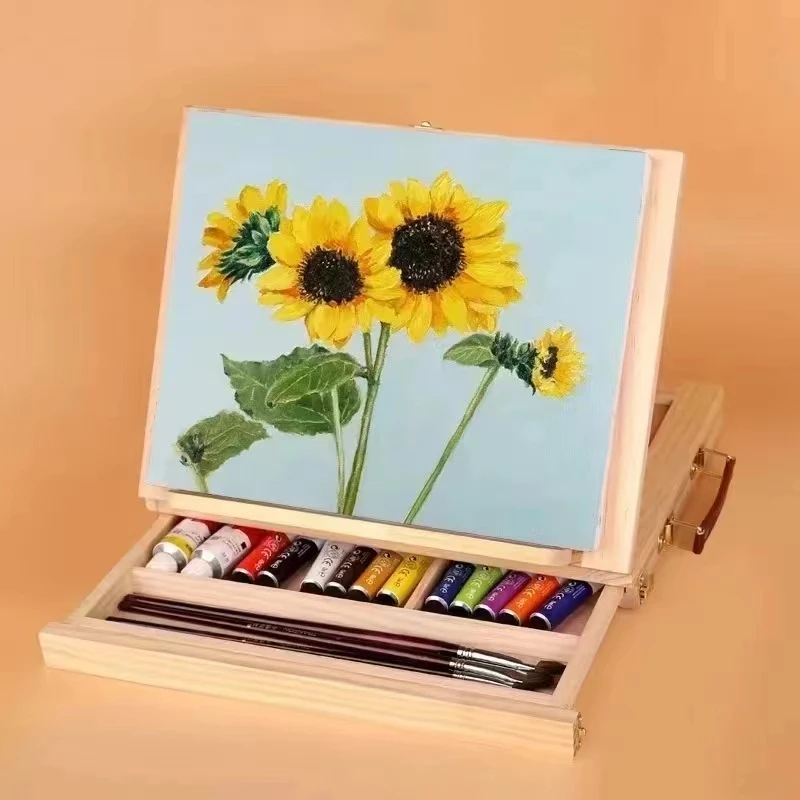 Desktop Drawer Type Oil Painting Frame Wooden Painting Panel Foldable Portable Desktop Oil Painting Box Desktop Sketch Easel