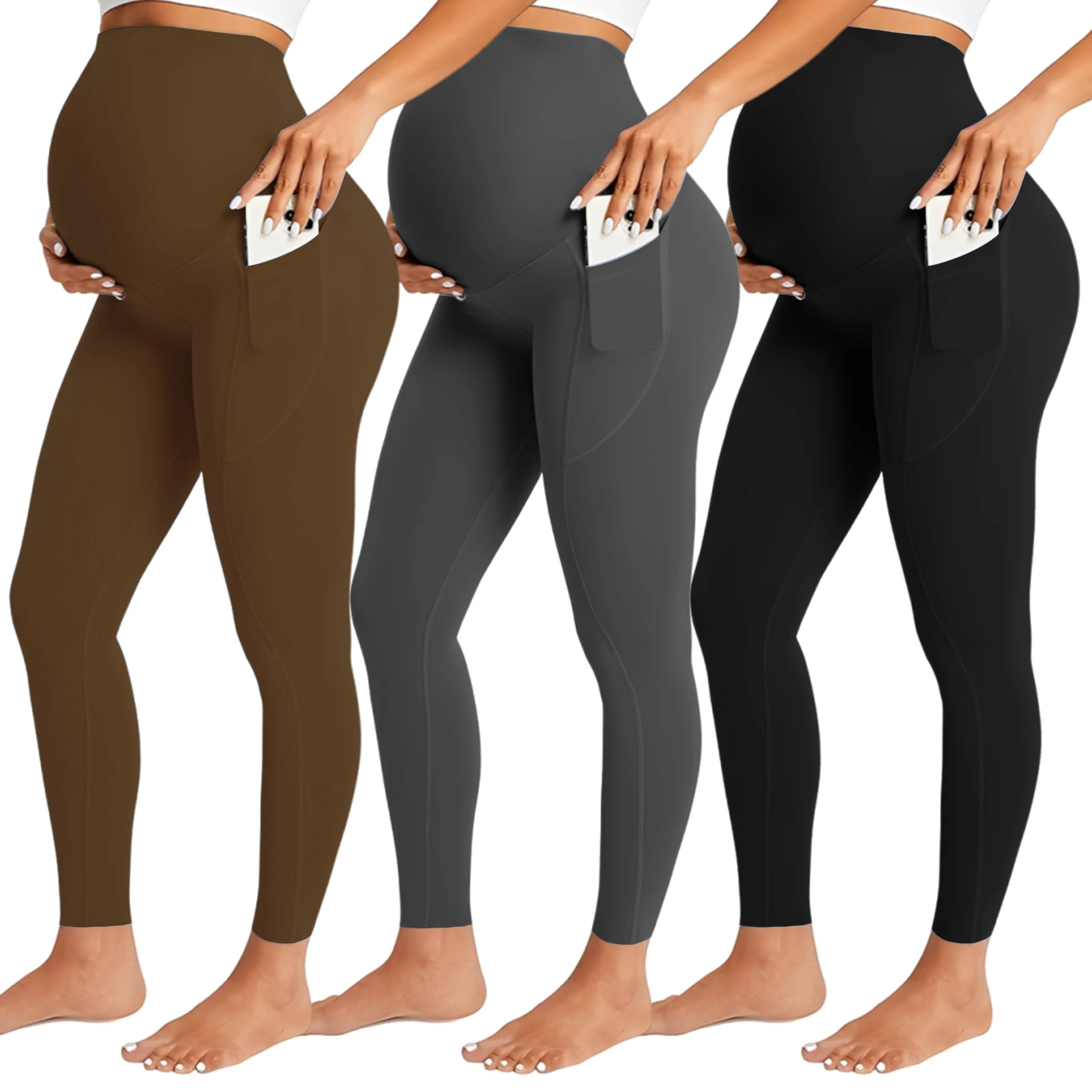 

3PCS Maternity Shark Skin Pants Women Adjustable Belly Band Pocketed Yoga Workout Active Support Over Belly S-XL Leggings