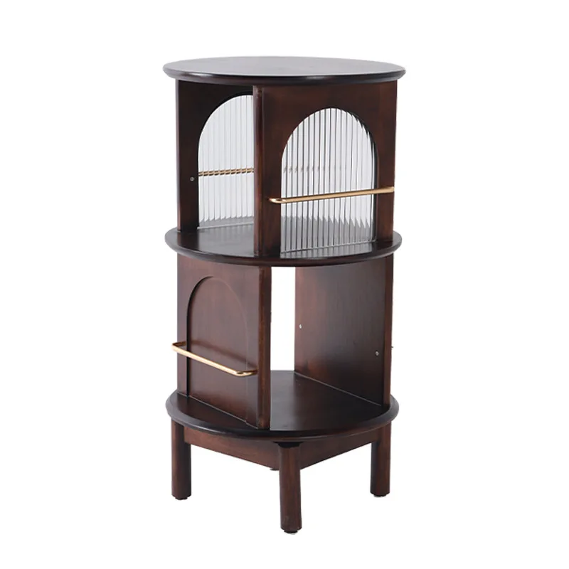 Walnut mobile rotating side cabinet corner cabinet living room sofa storage cabinet solid wood bookshelf