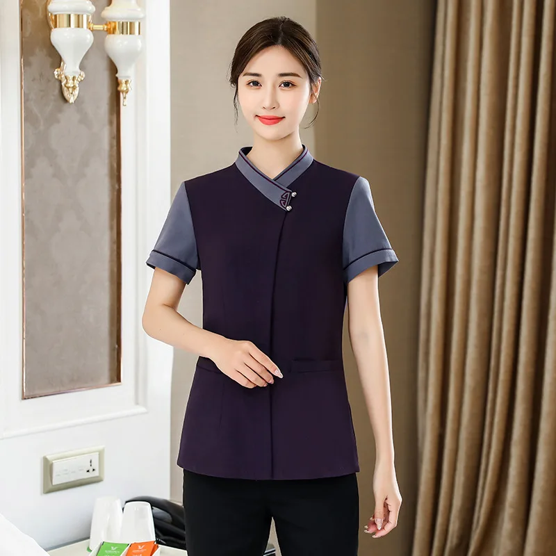 Hotel cleaning work uniform, short-sleeved summer outfit for women, suitable for property staff, hotel room cleaners, and housek
