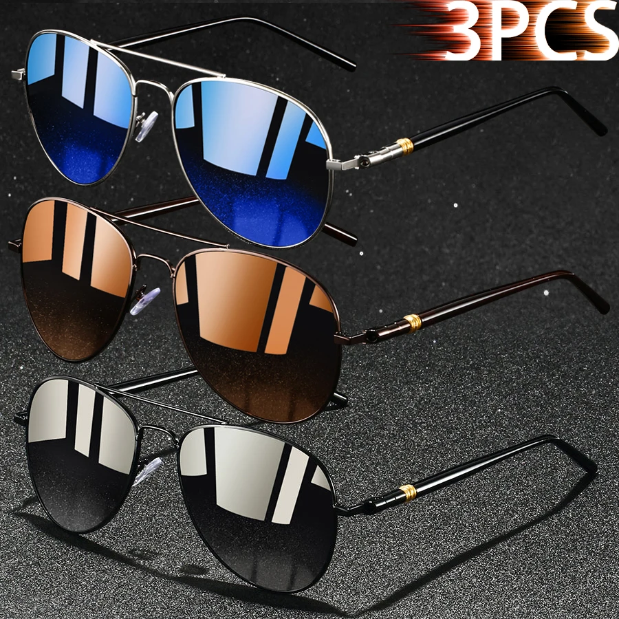 3PCS Classic Vintage Pilot Sunglasses Men Women Fashion Brand Designer Sun Glasses High Quality Driving Fishing Leisure Eyewear