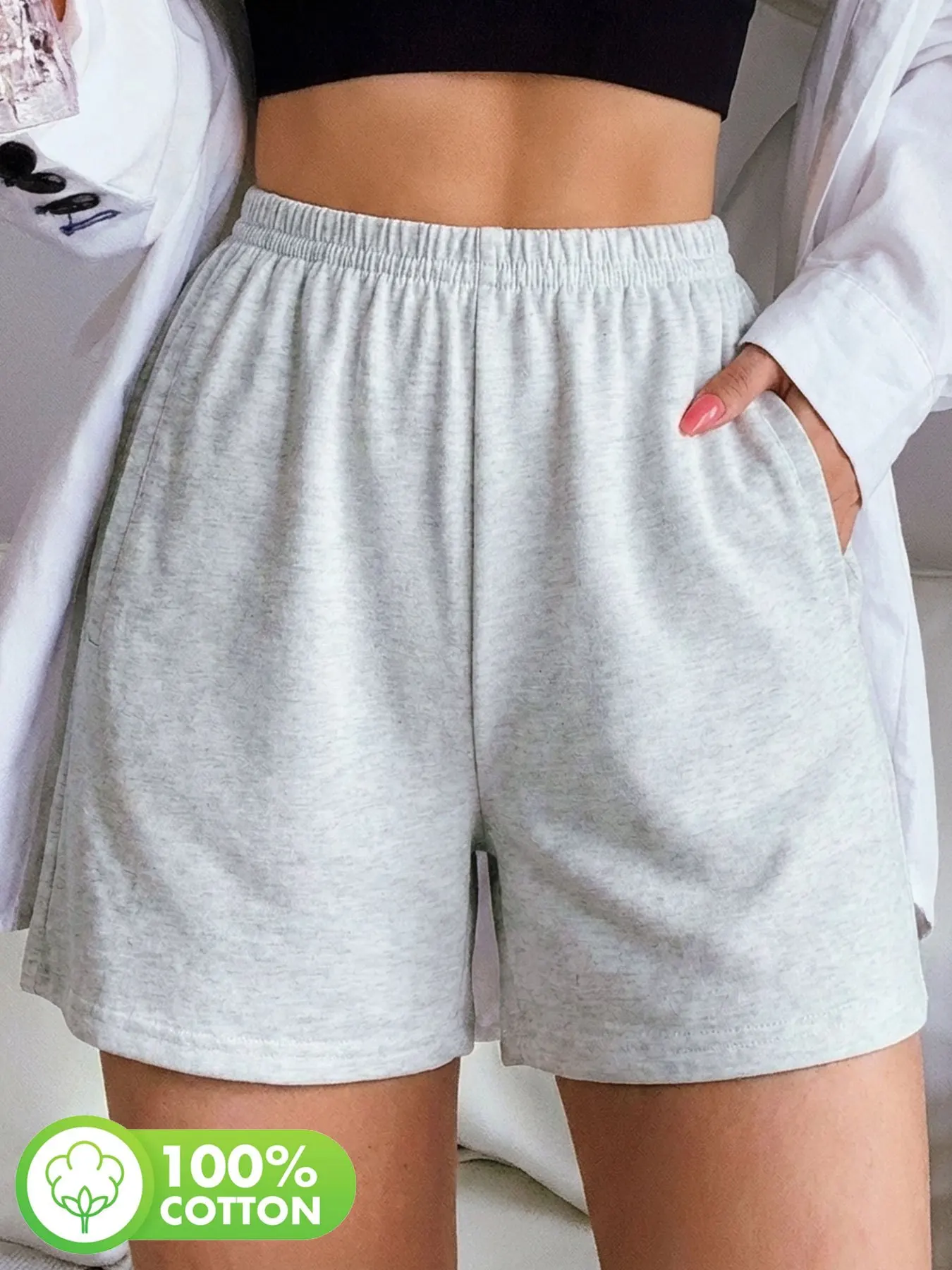 Spring and summer solid color women's sports shorts, fitness and exercise pants, pure cotton casual pants, women's clothing