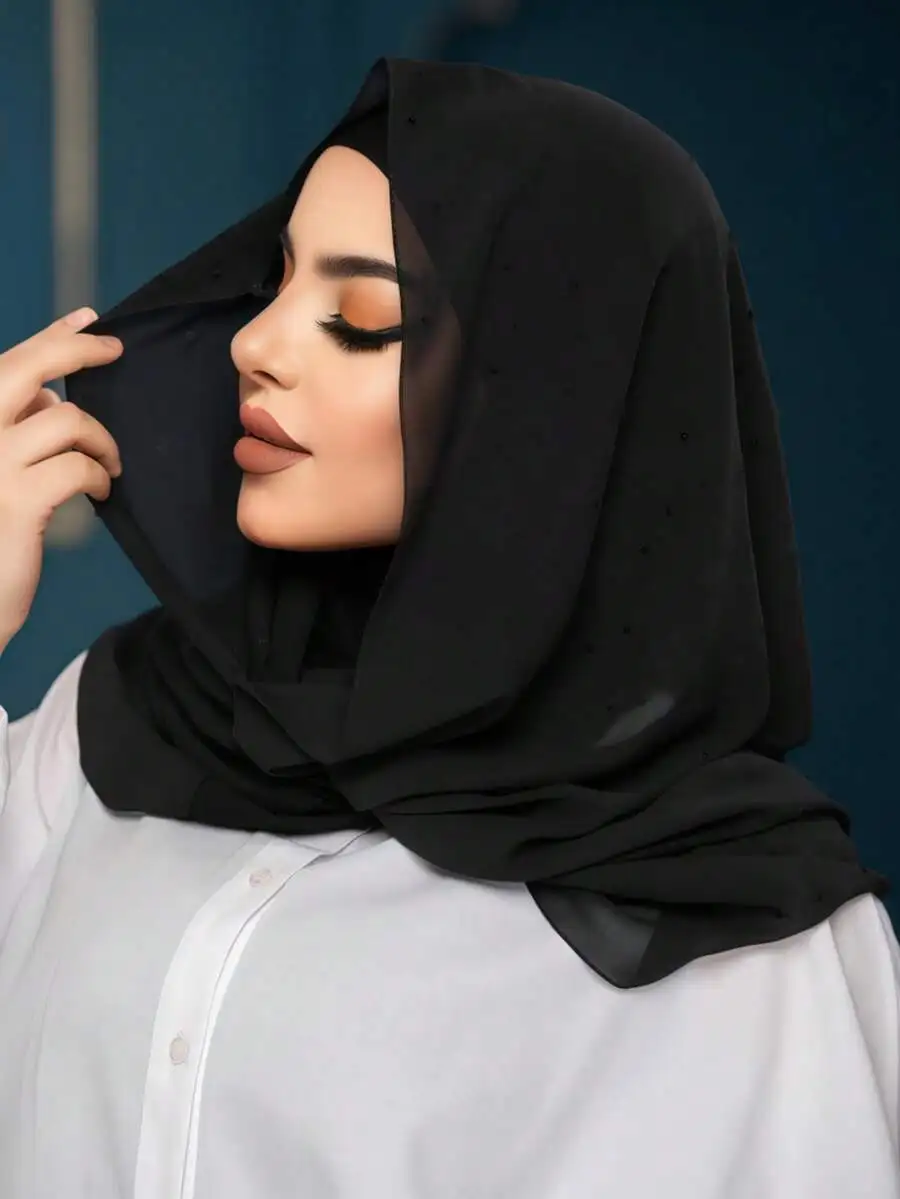 

Women Solid Color Chiffon Hijab Scarf Breathable Stretchy Headwrap Multifunctional Neck Warmer